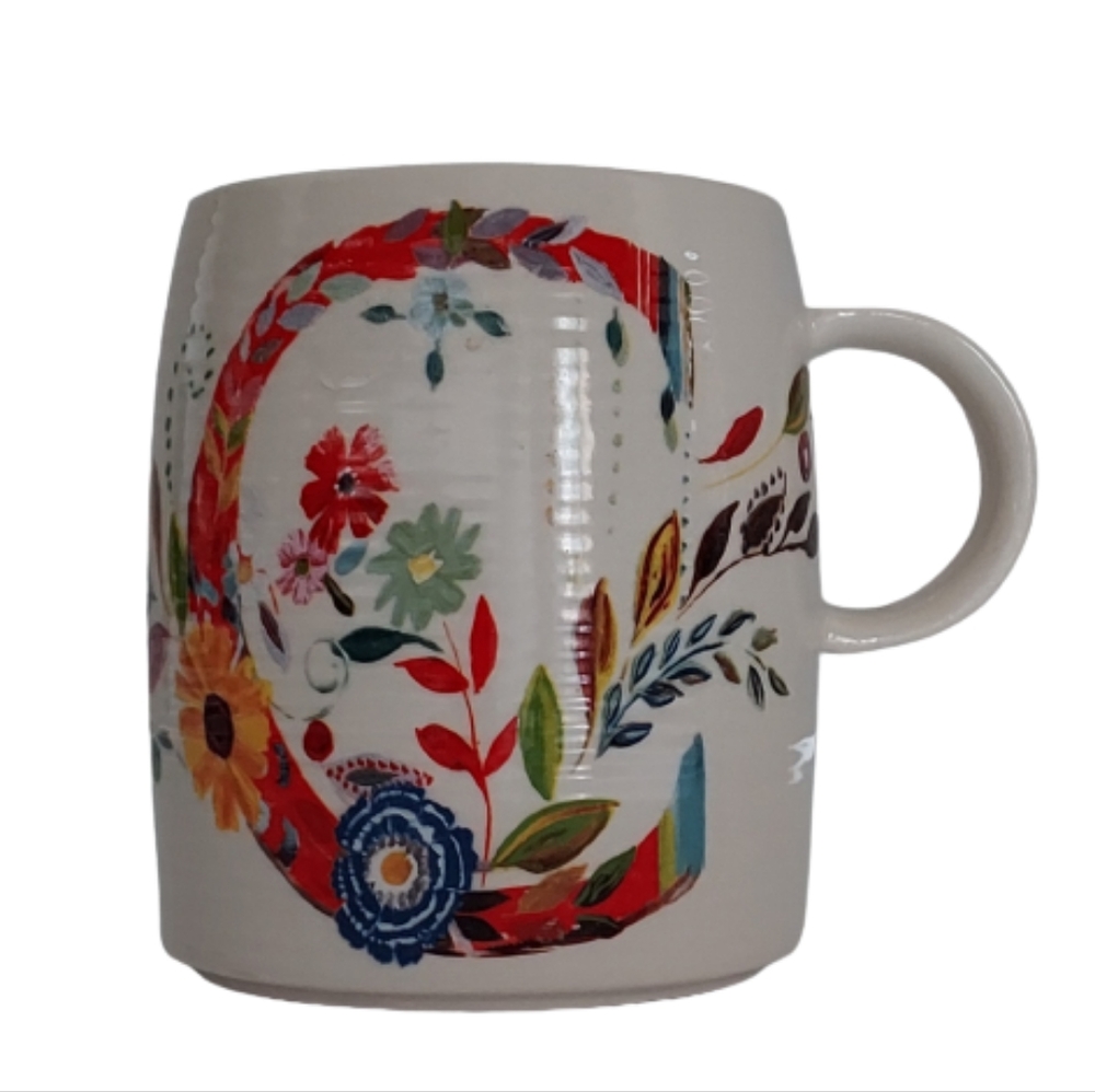 Anthropologie Starla M. Halfman "C" C Initial Letter Mug Floral Bouquet